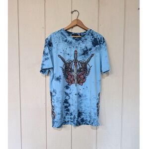 Affliction Black Label Mens L Blue Live Fast Dagger Graphic T-Shirt Y2K Grunge L